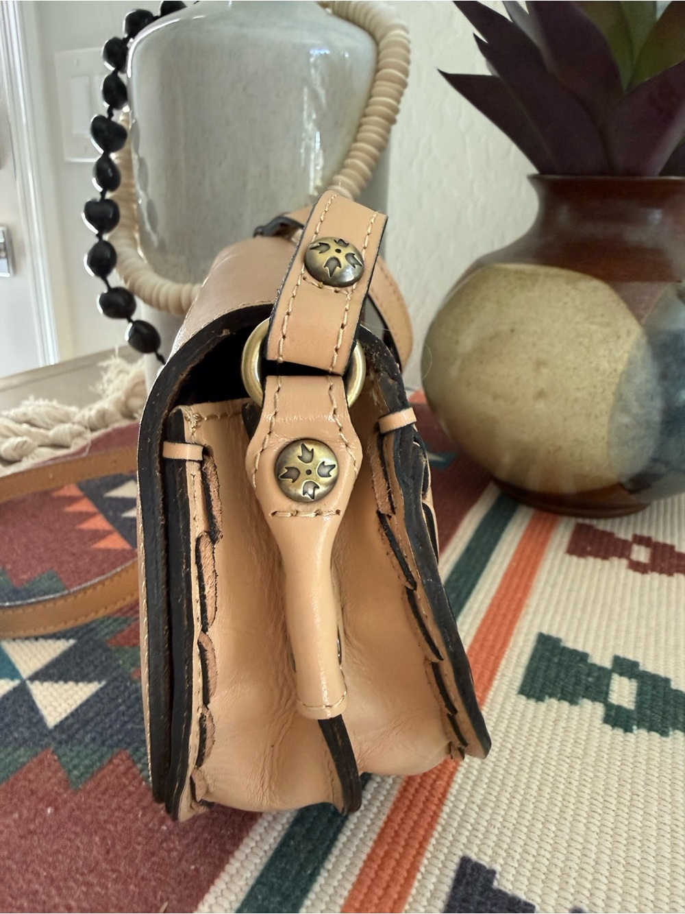 Patricia Nash Lydie Embossed Floral Leather Adjustable Crossbody Bag Nude Tan - Picture 3 of 11